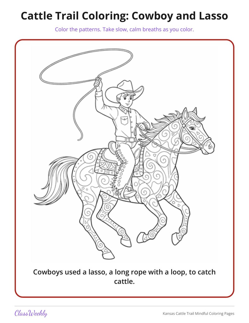 Kansas Cattle Trail Mindful Coloring Pages - Page 4