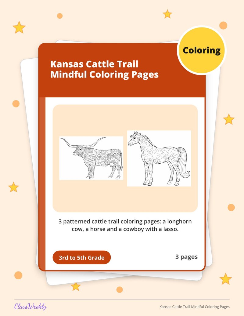 Kansas Cattle Trail Mindful Coloring Pages - Page 1