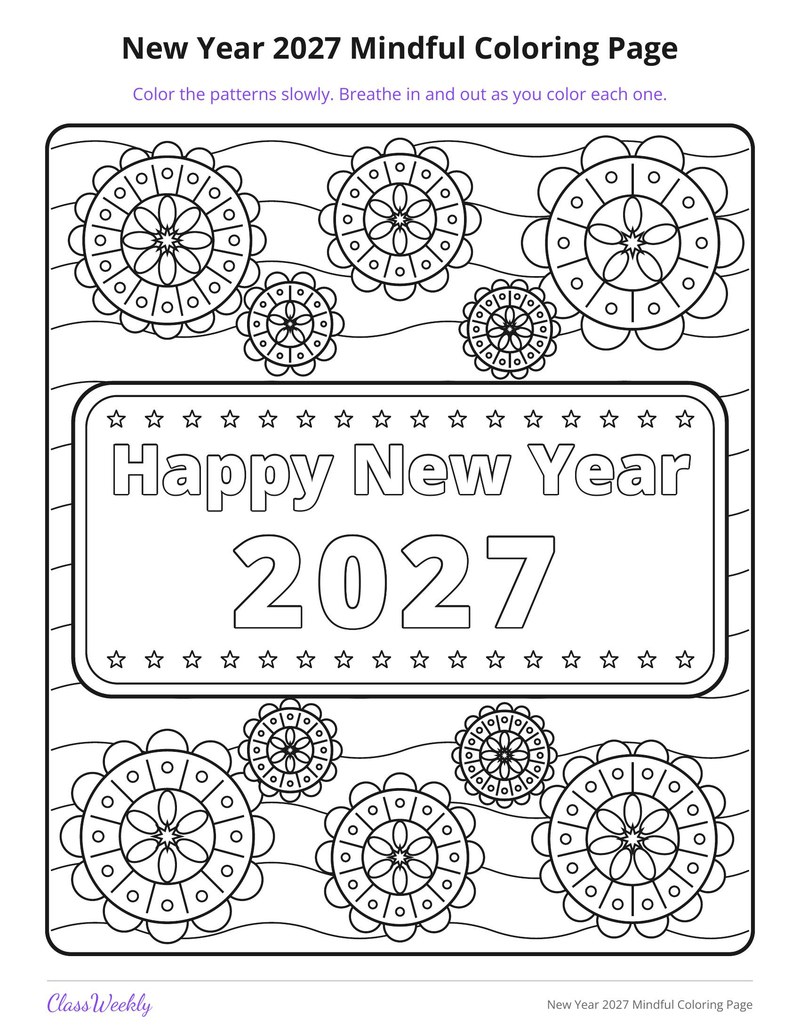 New Year 2027 Mindful Coloring Page