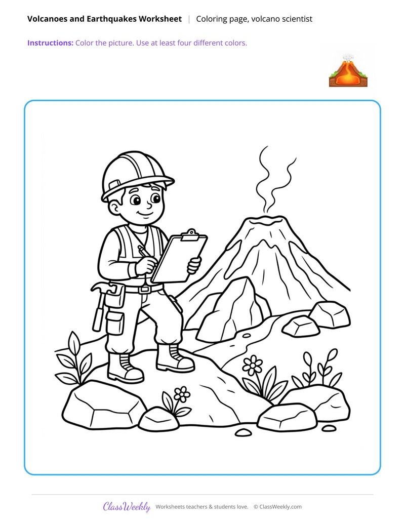 Volcano Scientist Coloring Page
