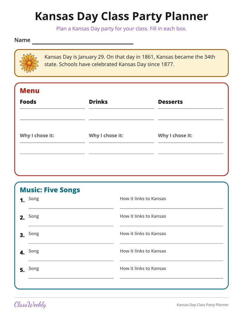 Kansas Day Class Party Planner - Page 1