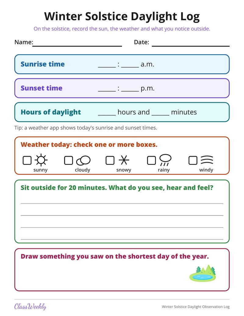 Winter Solstice Daylight Observation Log