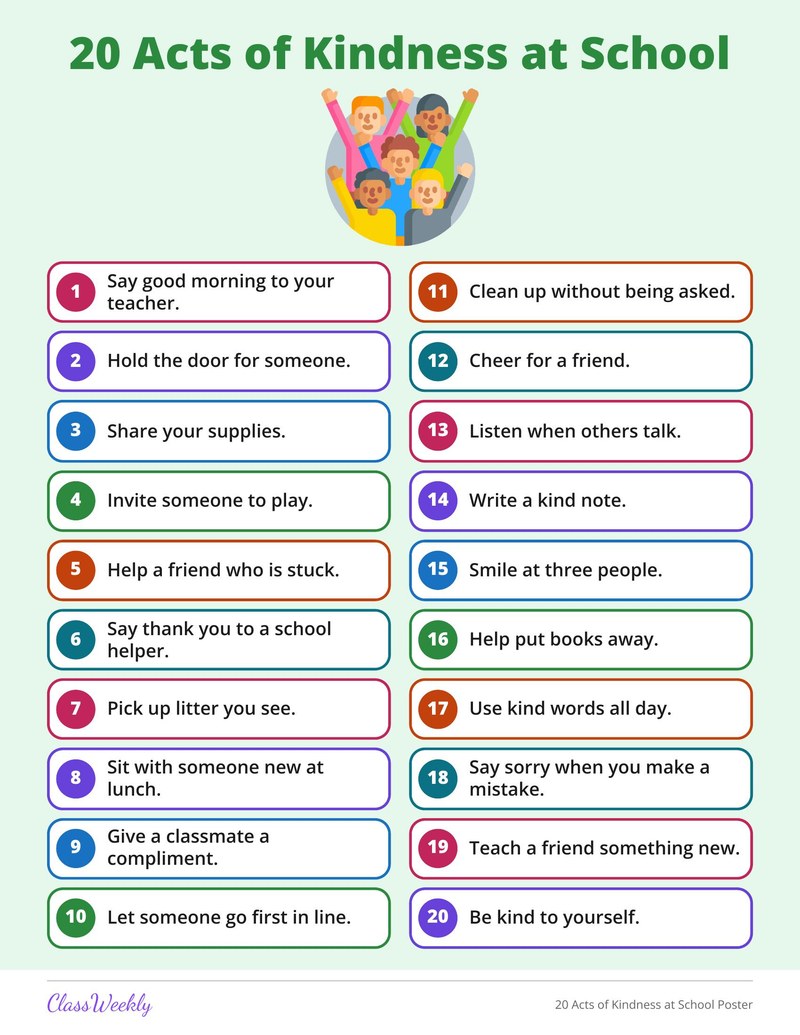 20 Acts of Kindness at School Poster