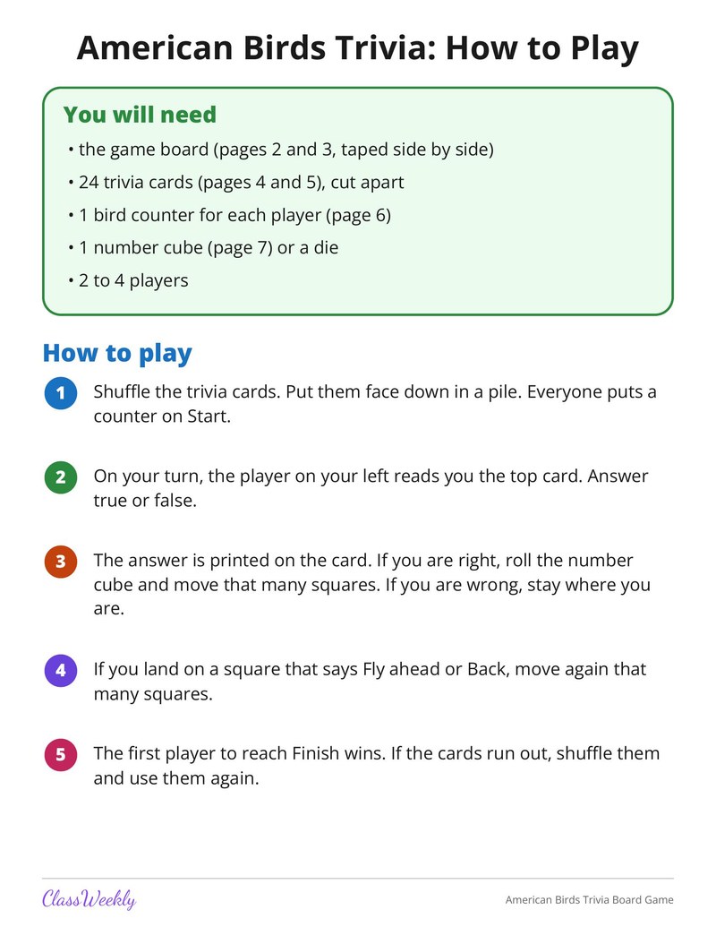 American Birds Trivia Board Game - Page 2