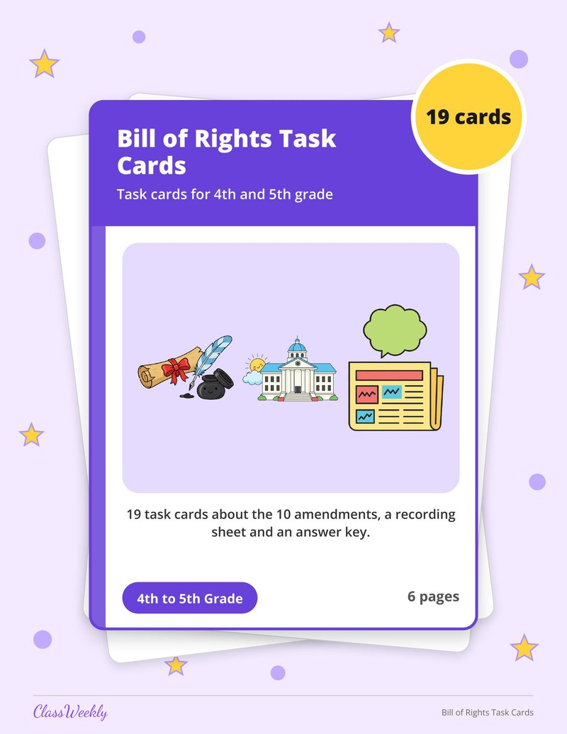 Bill of Rights Task Cards - Page 1