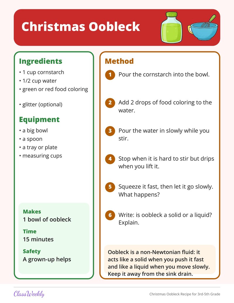 Christmas Oobleck Recipe for 3rd-5th Grade