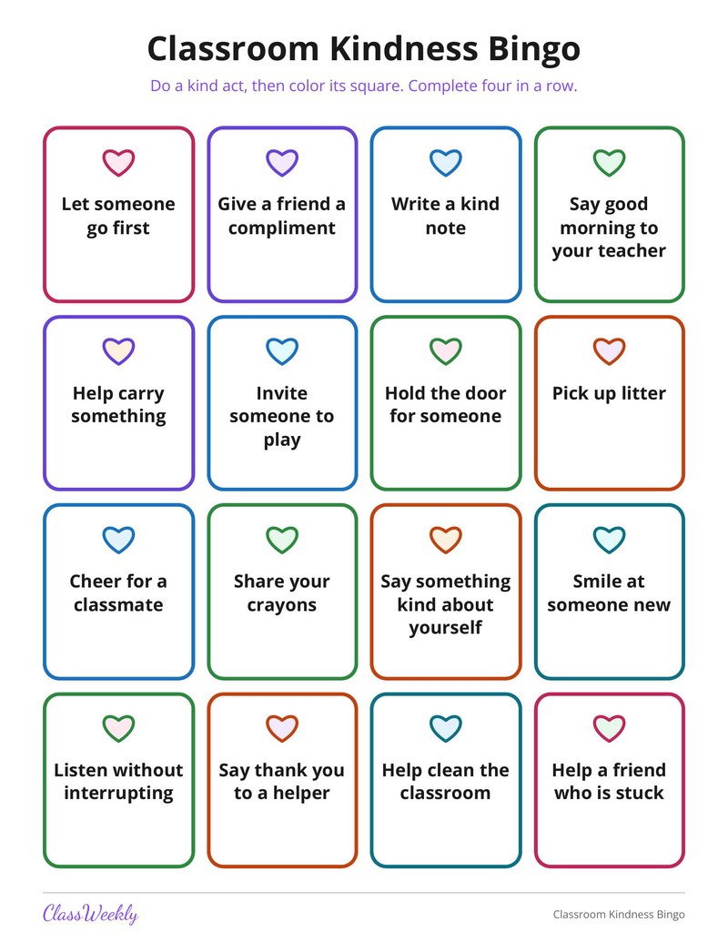 Classroom Kindness Bingo