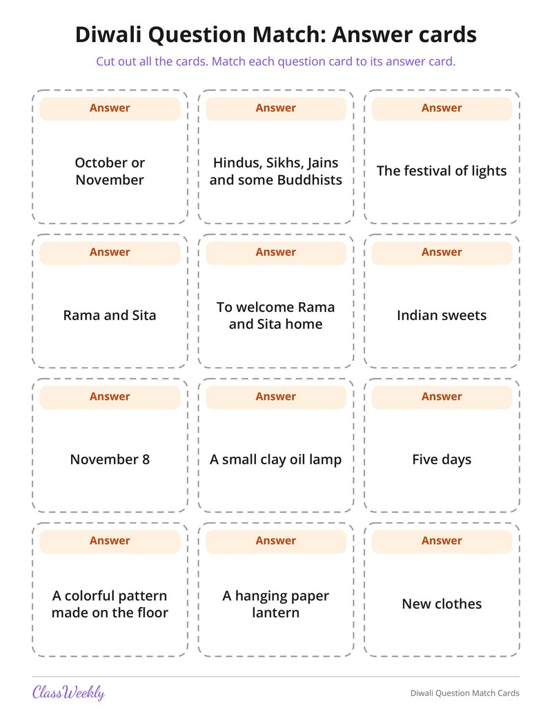 Diwali Question Match Cards