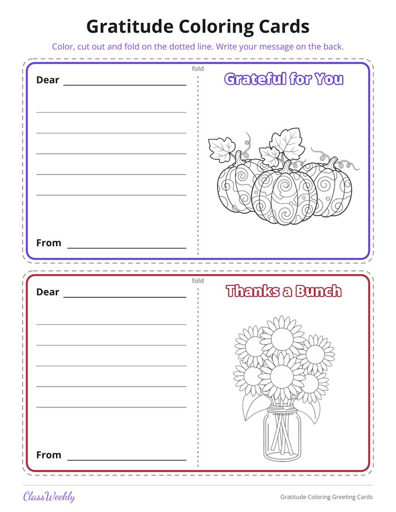 Gratitude Coloring Greeting Cards