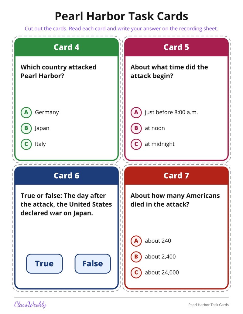 Pearl Harbor Task Cards - Page 3