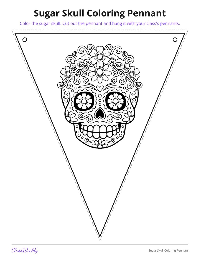Sugar Skull Coloring Pennant