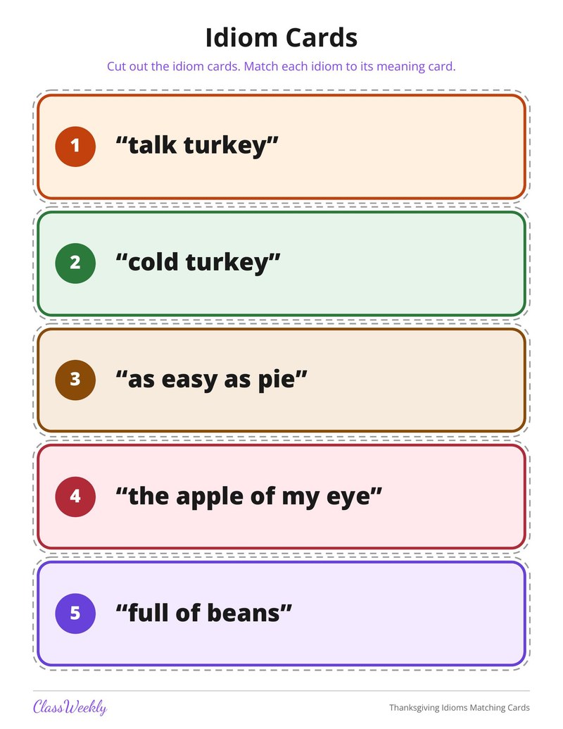 Thanksgiving Idioms Matching Cards