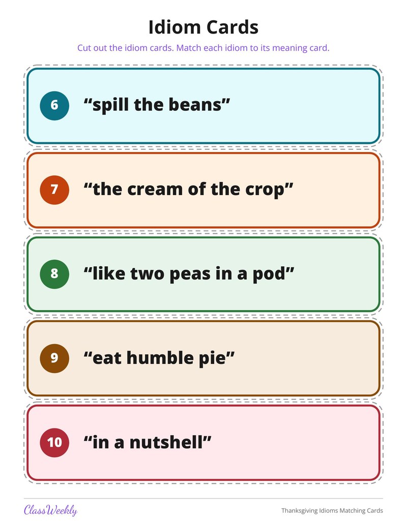 Thanksgiving Idioms Matching Cards