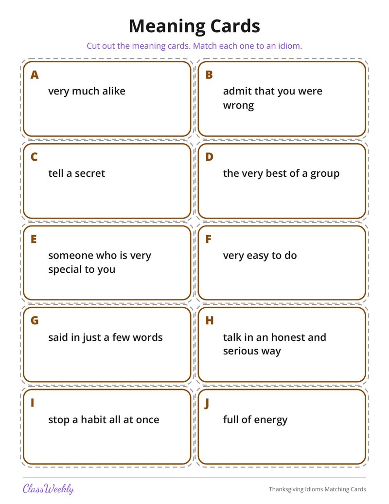 Thanksgiving Idioms Matching Cards