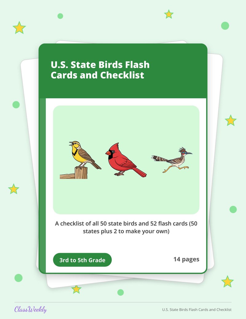 U.S. State Birds Flash Cards and Checklist - Page 1