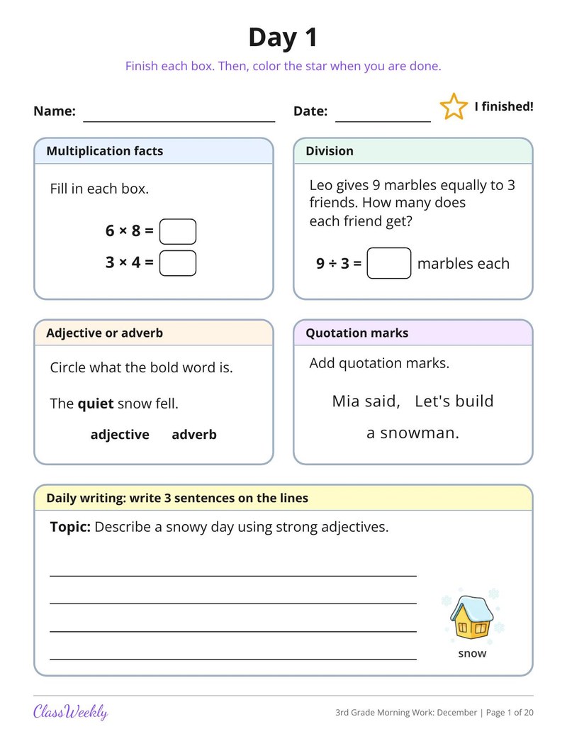 3rd Grade Morning Work: December