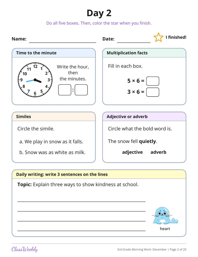 3rd Grade Morning Work: December