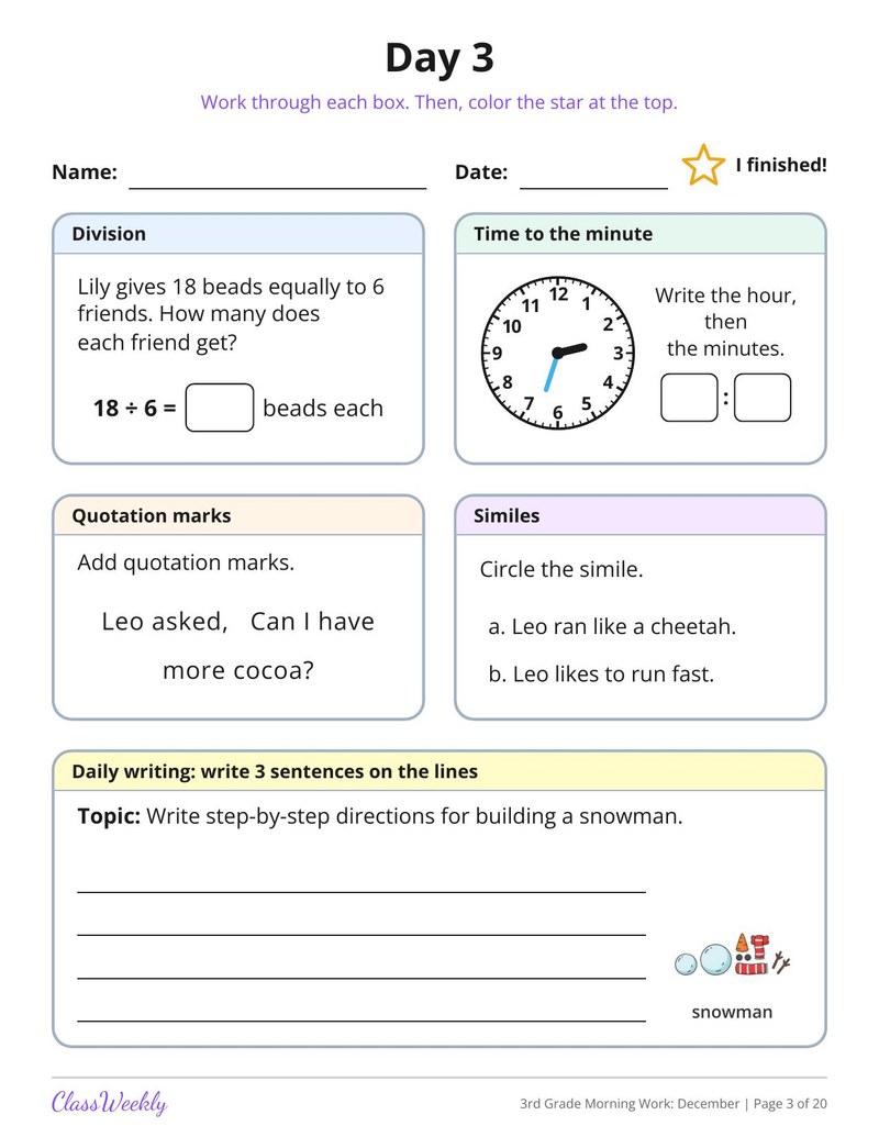 3rd Grade Morning Work: December