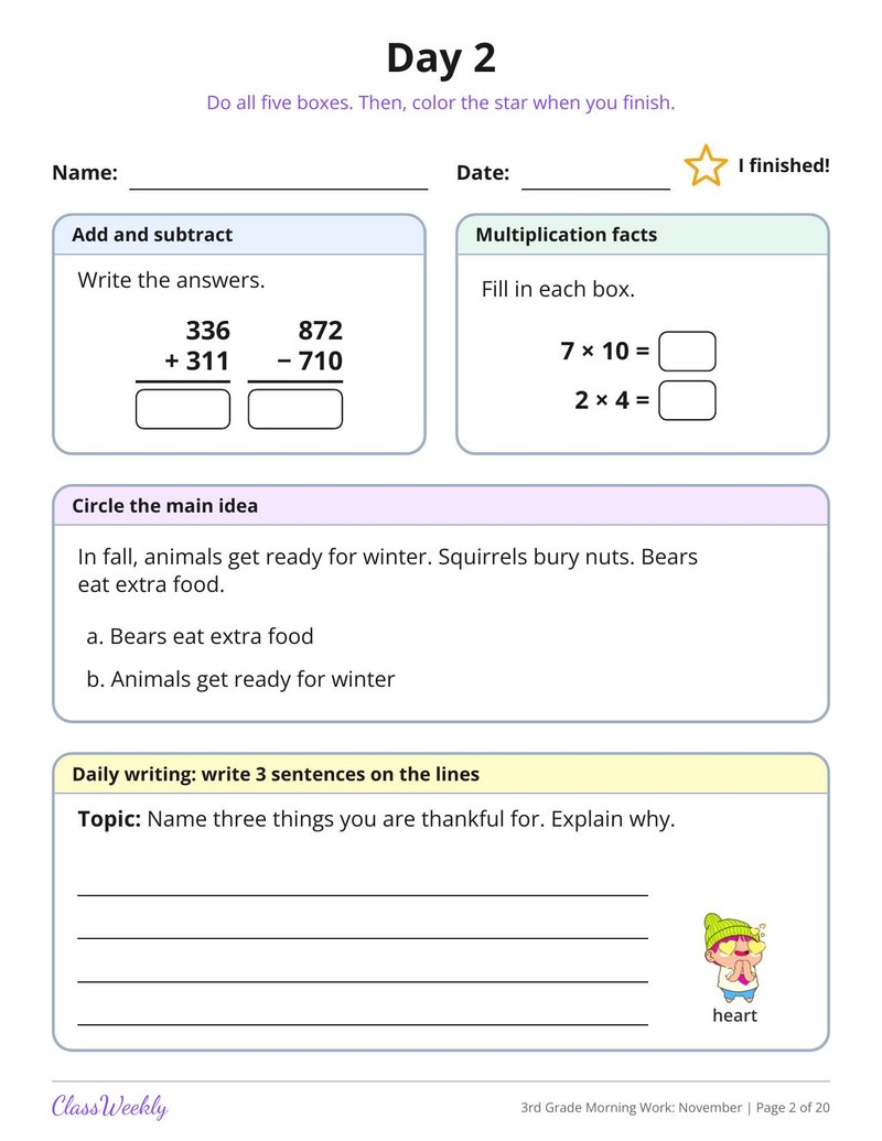 3rd Grade Morning Work: November