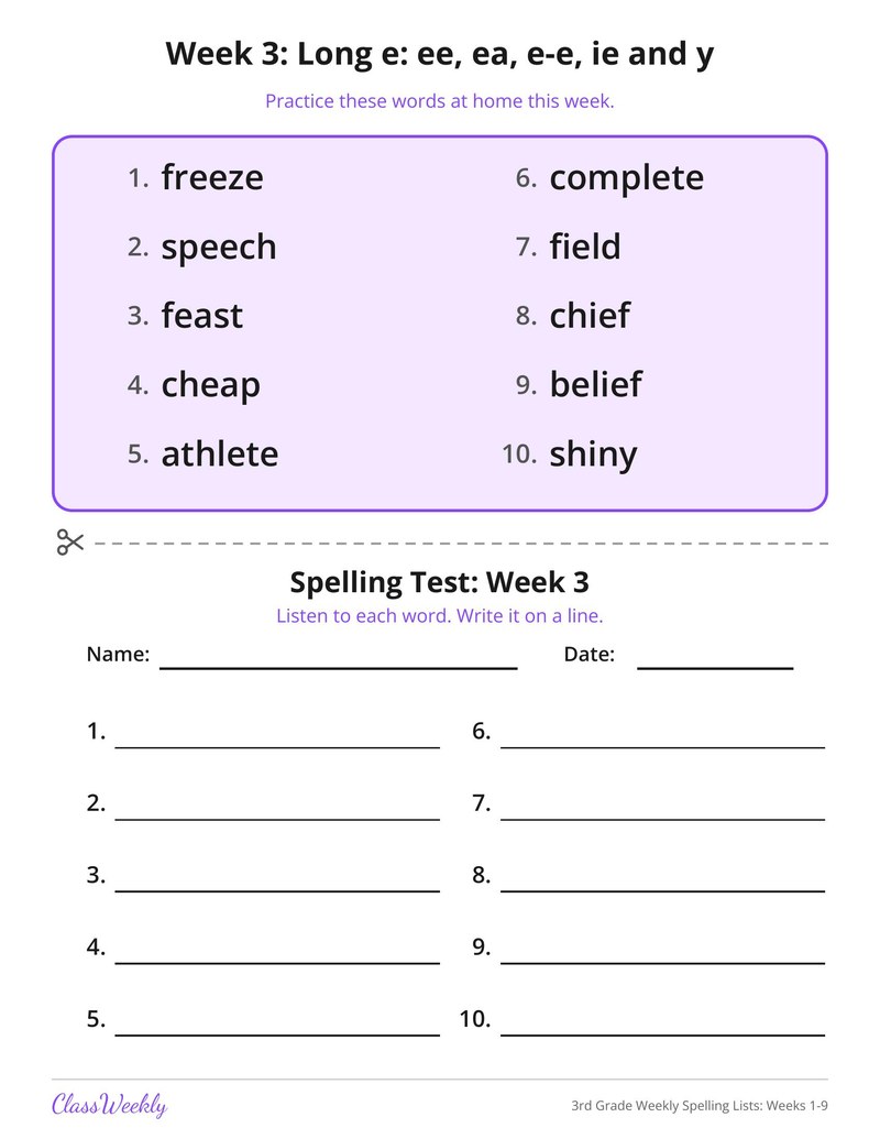 3rd Grade Weekly Spelling Lists: Weeks 1-9 - Page 4