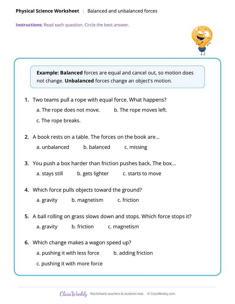 Physical Science: Balanced and unbalanced forces