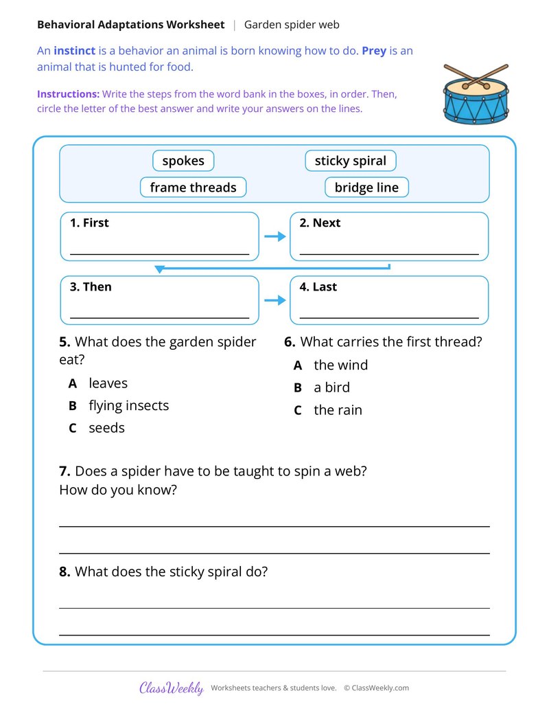 How a Garden Spider Builds a Web, Read and Answer - Page 2