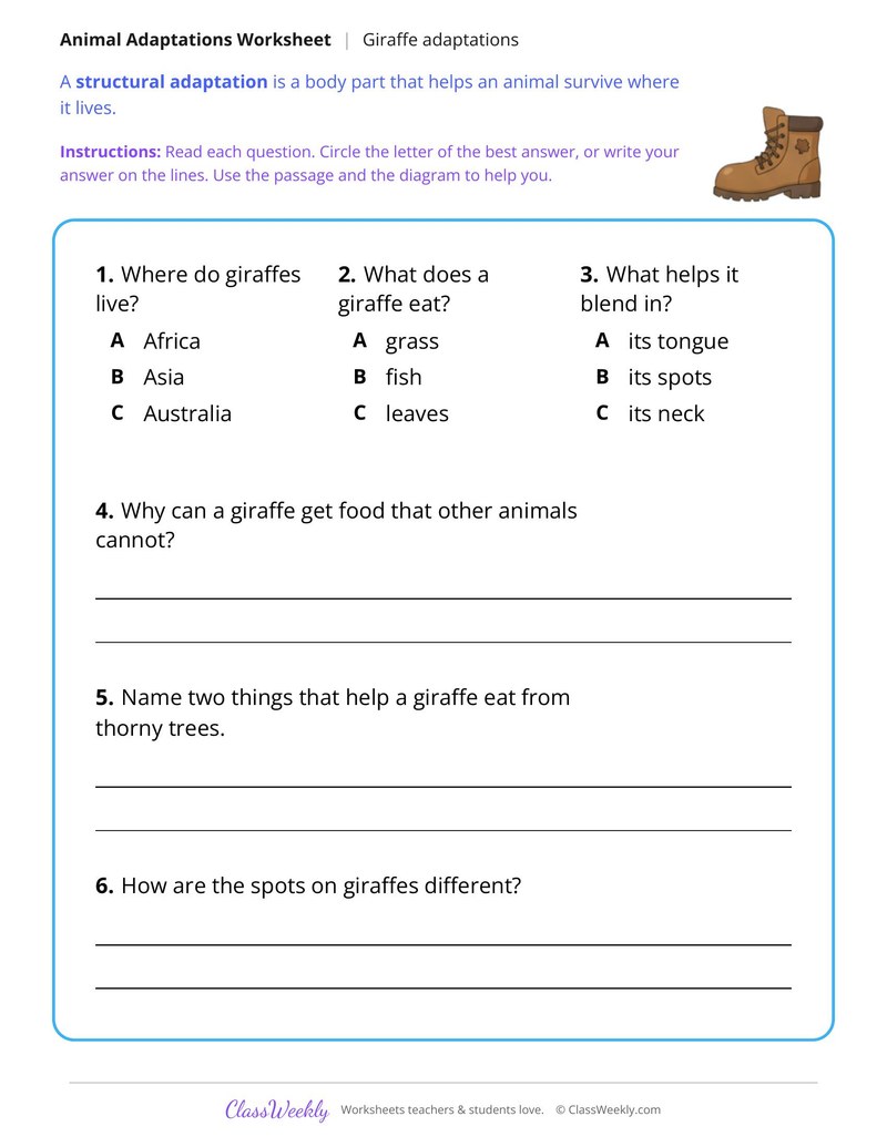 How a Giraffe Reaches Its Food, Read and Answer - Page 2