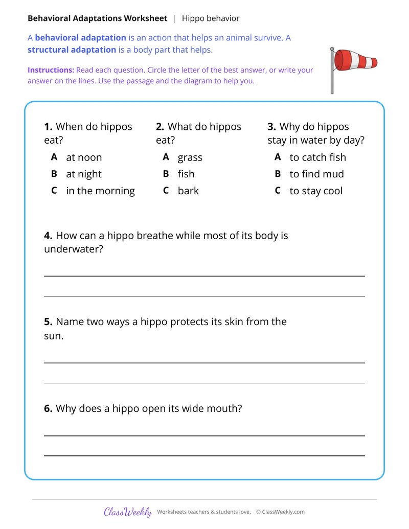 How a Hippo Stays Cool, Read and Answer - Page 2