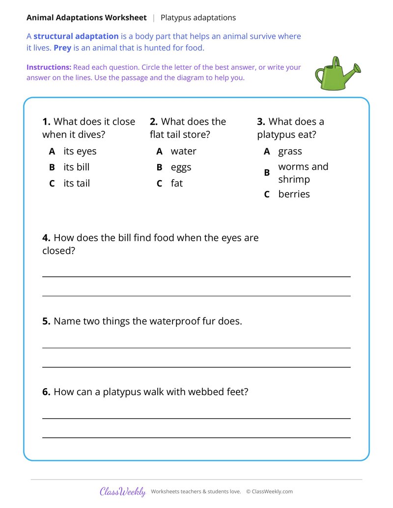 How a Platypus Finds Food Underwater, Read and Answer - Page 2