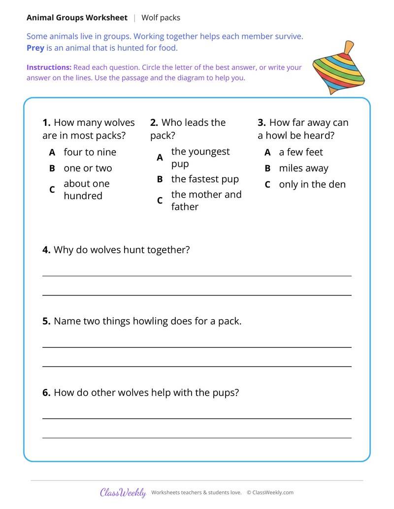 How a Wolf Pack Works Together, Read and Answer - Page 2
