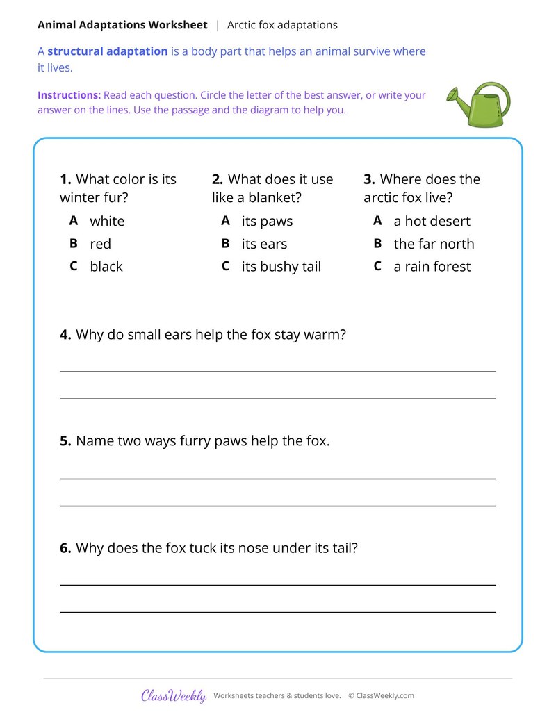 How an Arctic Fox Survives the Cold, Read and Answer - Page 2