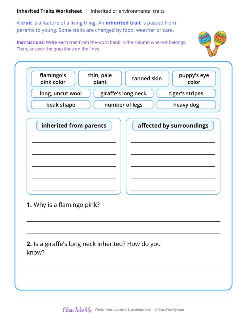 Inherited Trait or Affected by Surroundings? Read and Sort - Page 2