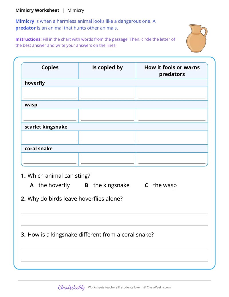 Mimicry, Animals That Copy Others, Read and Answer - Page 2