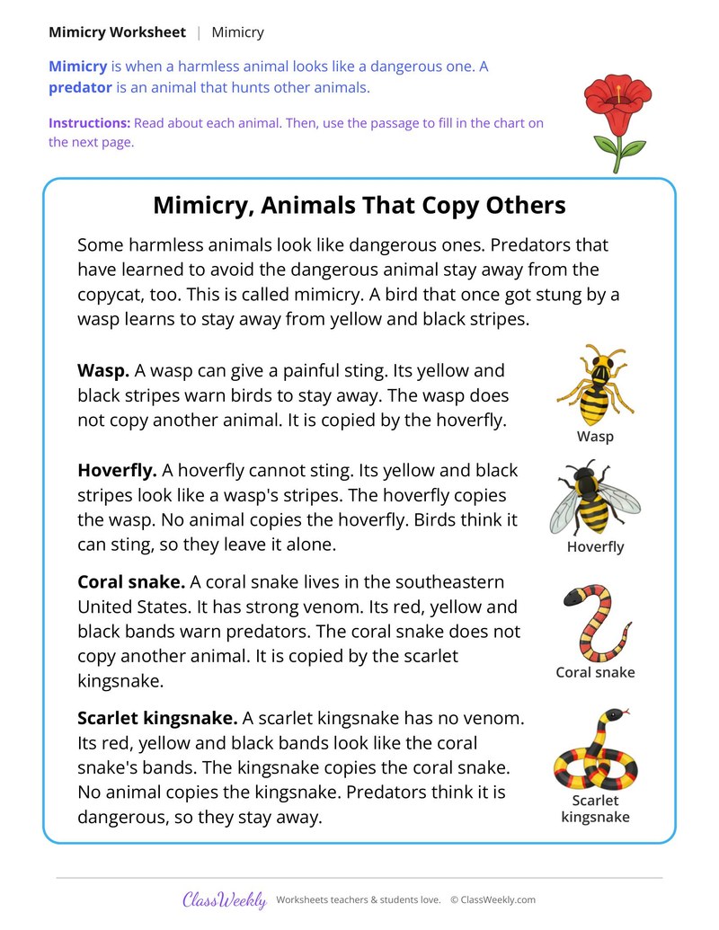 Mimicry, Animals That Copy Others, Read and Answer - Page 1