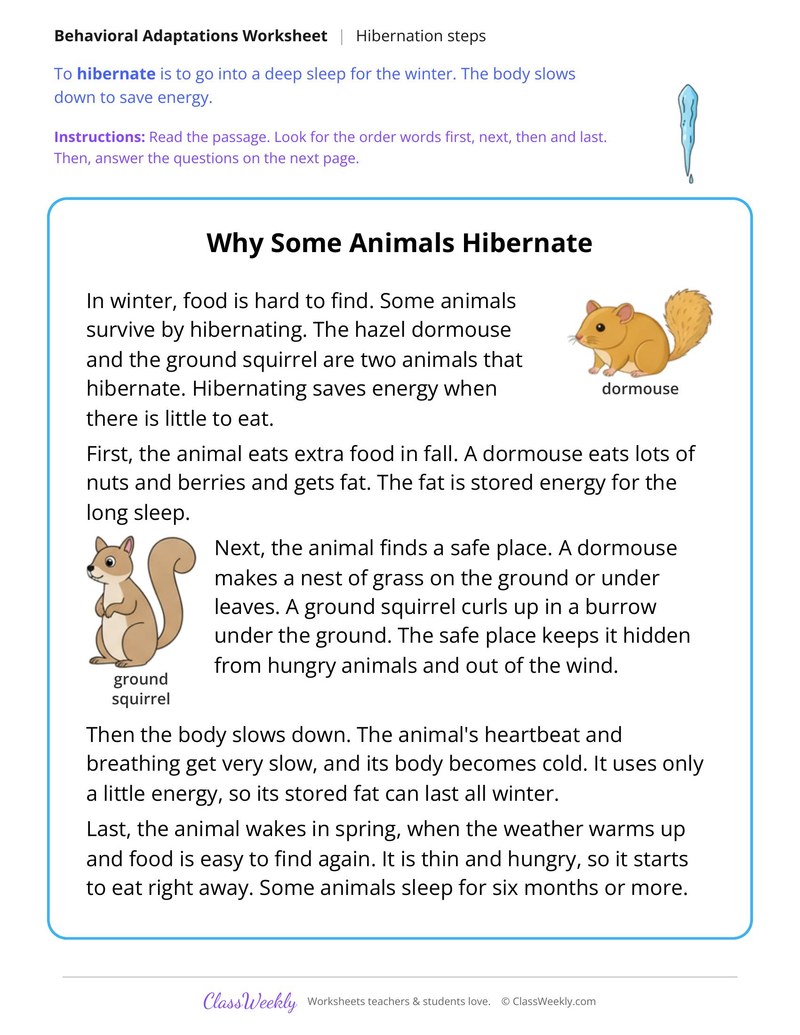Why Some Animals Hibernate, Read and Answer - Page 1