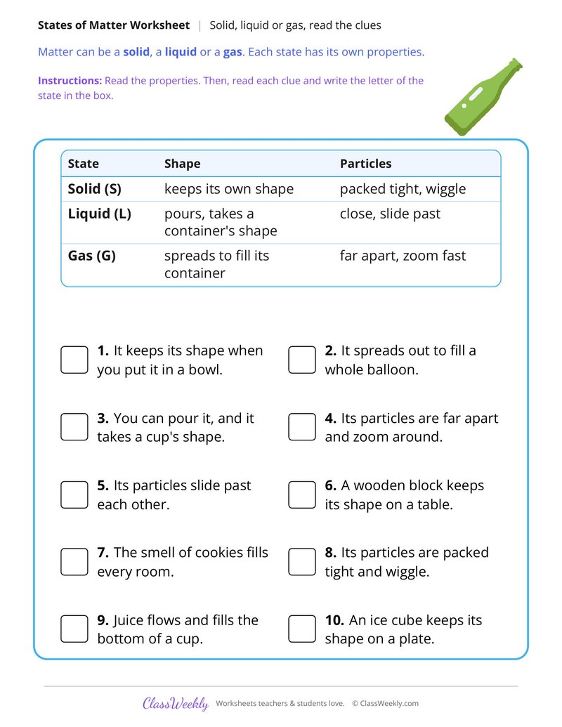 Solid, Liquid or Gas? Read the Clues