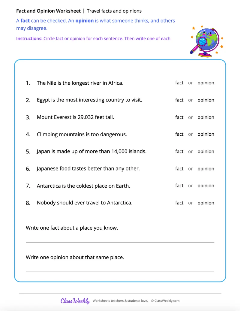 Travel facts and opinions