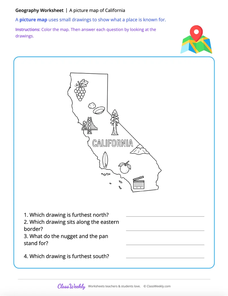 A picture map of California