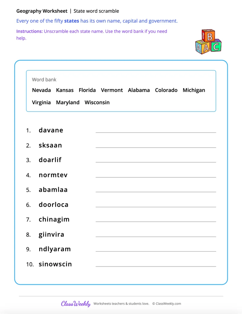 State word scramble