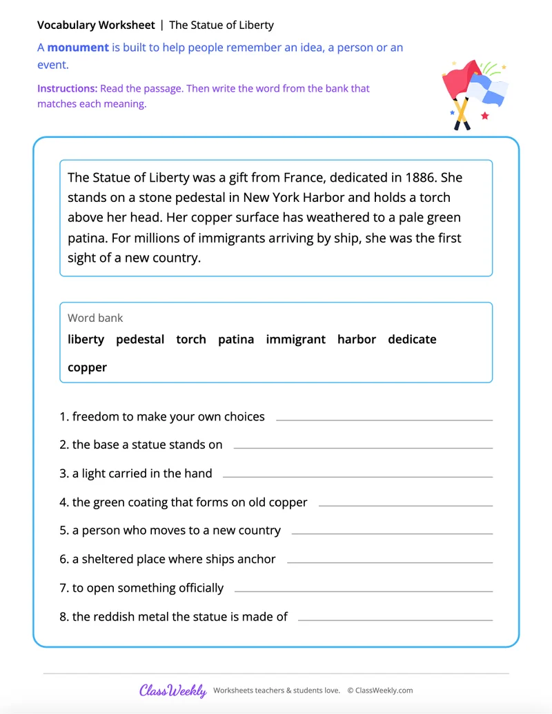 Statue of Liberty Vocabulary