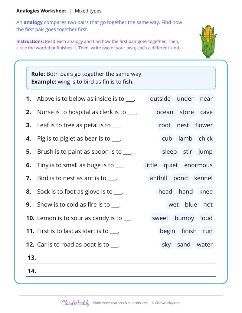 Analogies Check In, Mixed Types