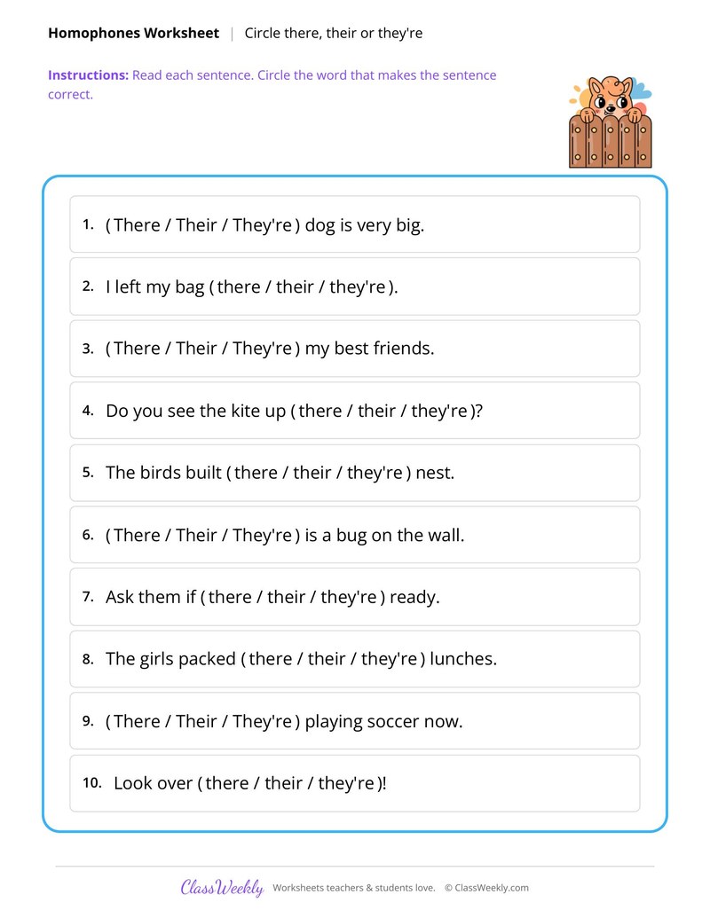 Circle there, their or they're in each sentence