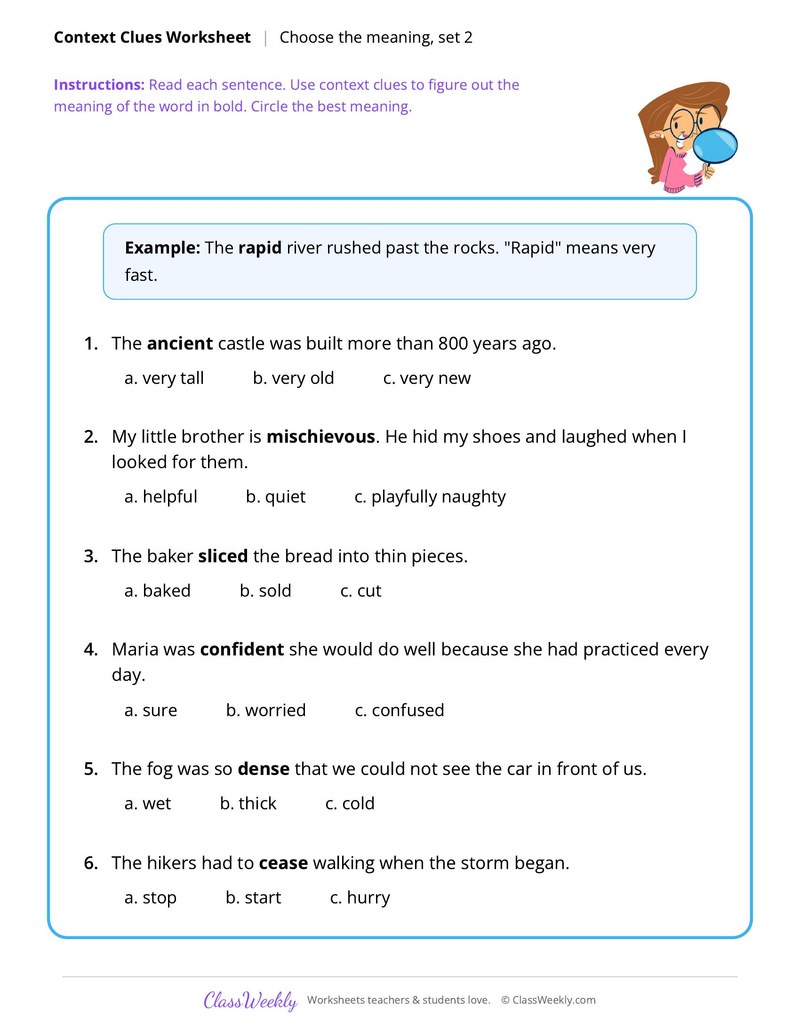 Context Clues: Choose the meaning, set 2