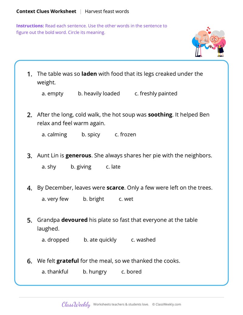 Context clues - Thanksgiving