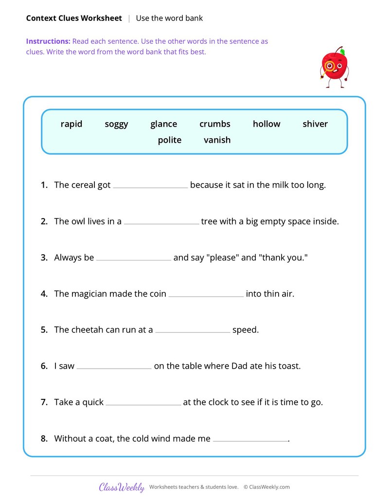 Context Clues: Use the word bank