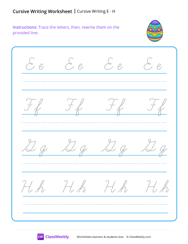 Cursive Writing E to H