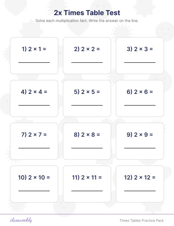 Times Tables Practice Pack