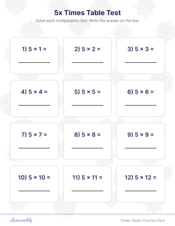 Times Tables Practice Pack