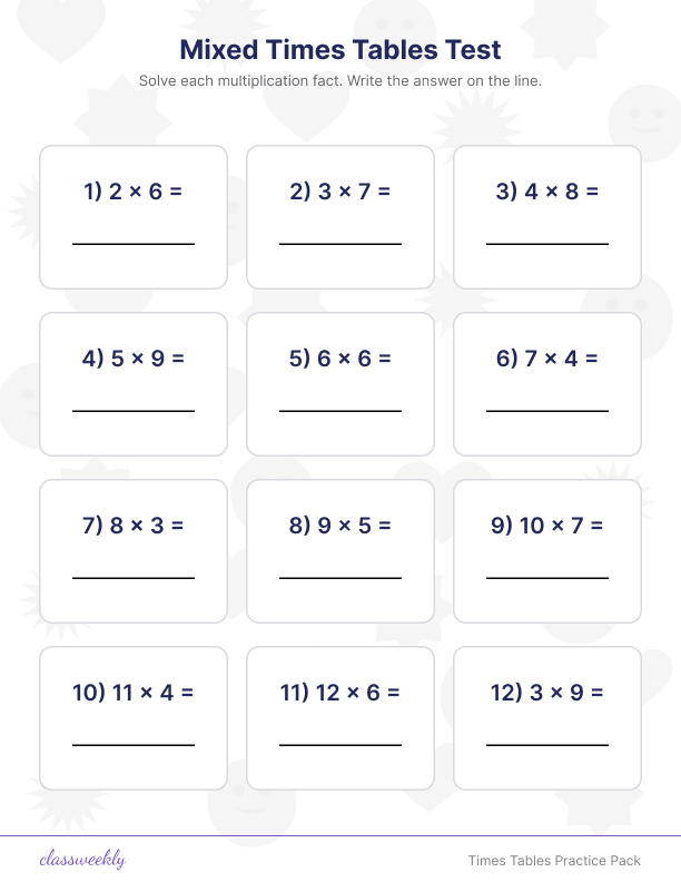 Times Tables Practice Pack