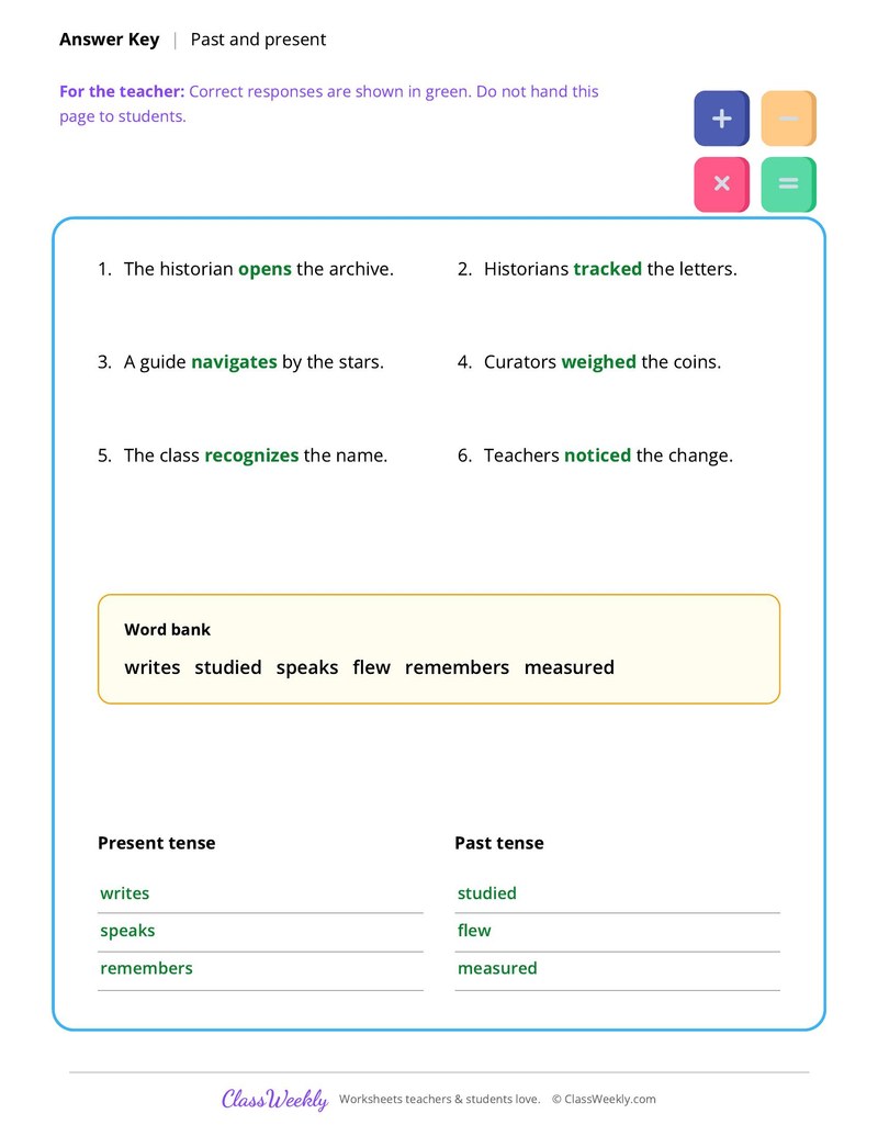 Verb Tenses: Past and Present - Famous Americans - Page 2